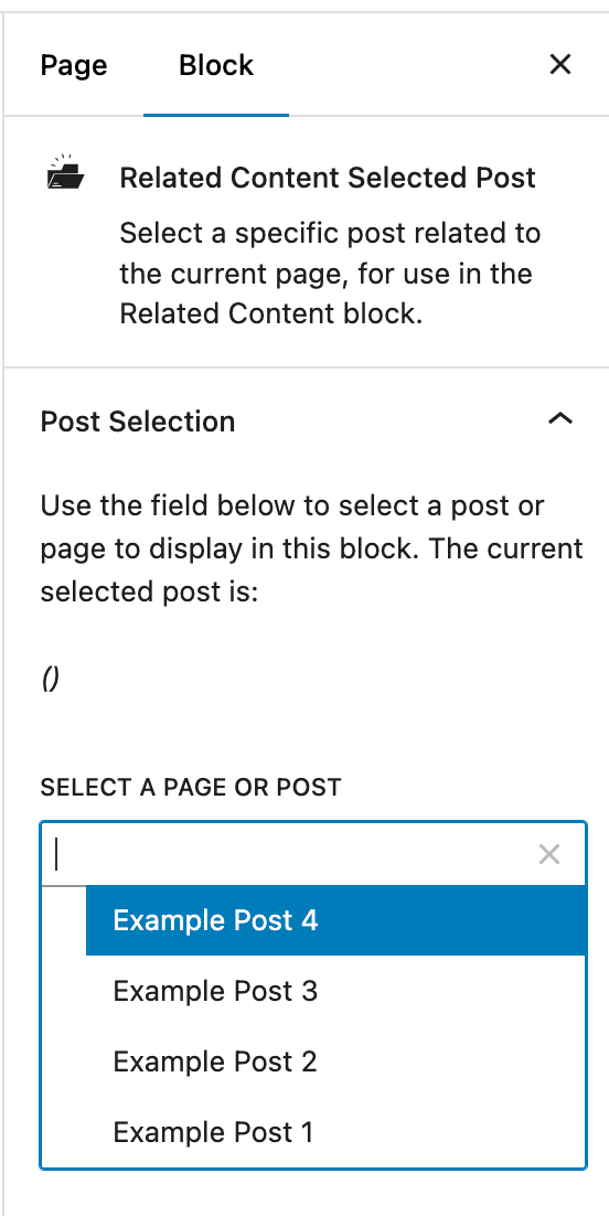 A screenshot of how to select related content